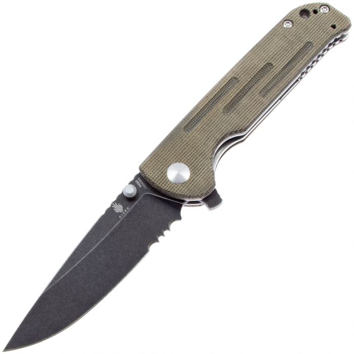 Складной нож Kizer Justice Blackwash Serrated, сталь N690, рукоять микарта