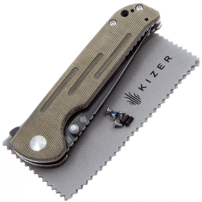 Складной нож Kizer Justice Blackwash Serrated, сталь N690, рукоять микарта