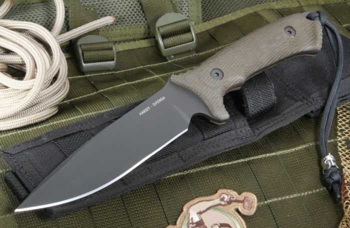 Нож с фиксированным клинком Spartan Blades Harsey Difensa, сталь CPM-S35VN Tungsten DLC, рукоять зеленая микарта, чехол черный