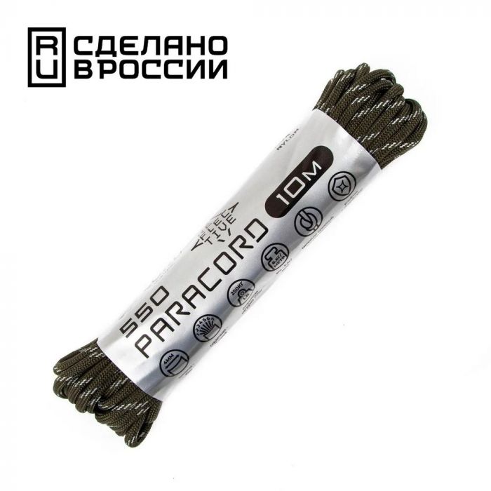 Паракорд 550 световозвращающий army green, 10м.